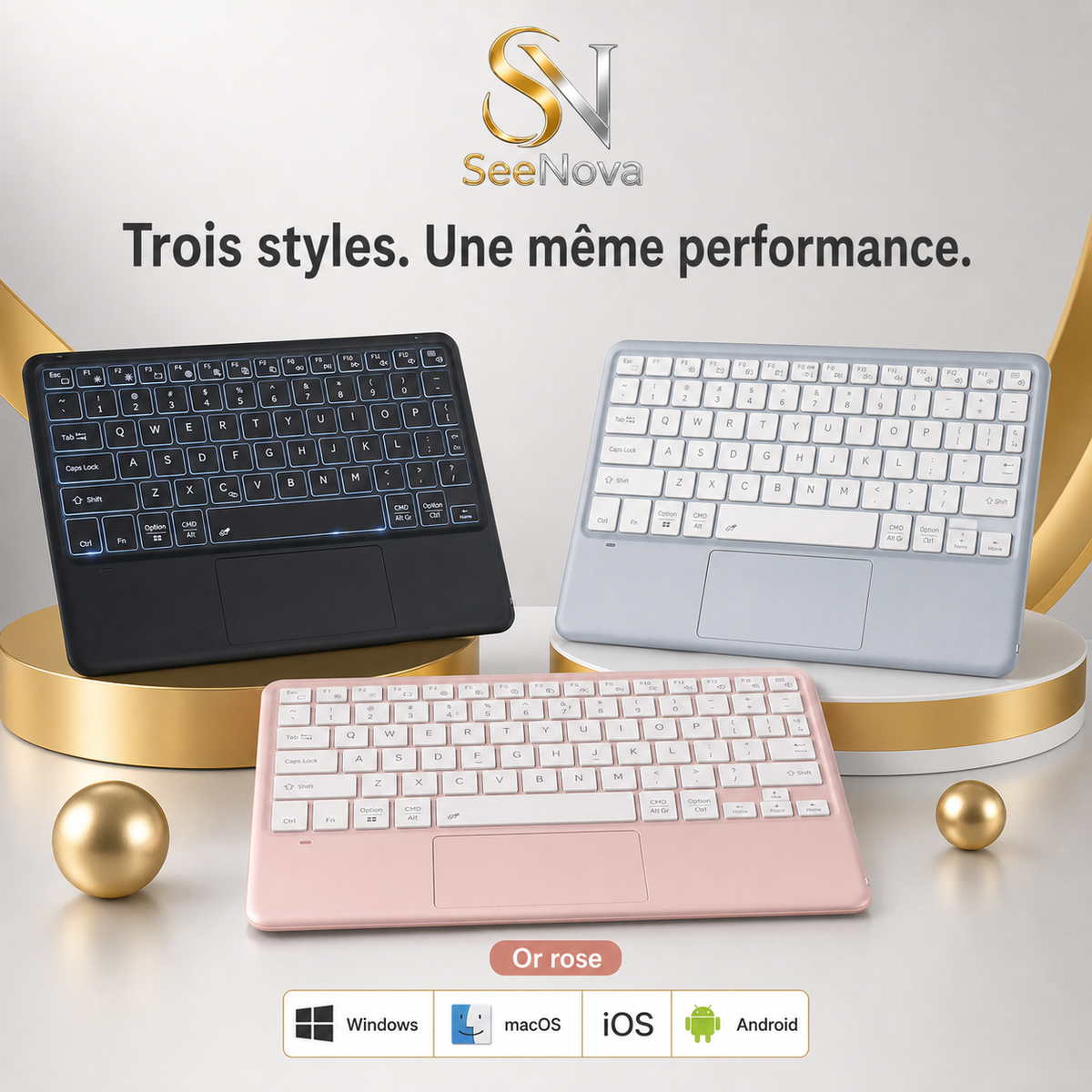 Clavier Bluetooth rétroéclairé avec pavé tactile | Multi-appareils