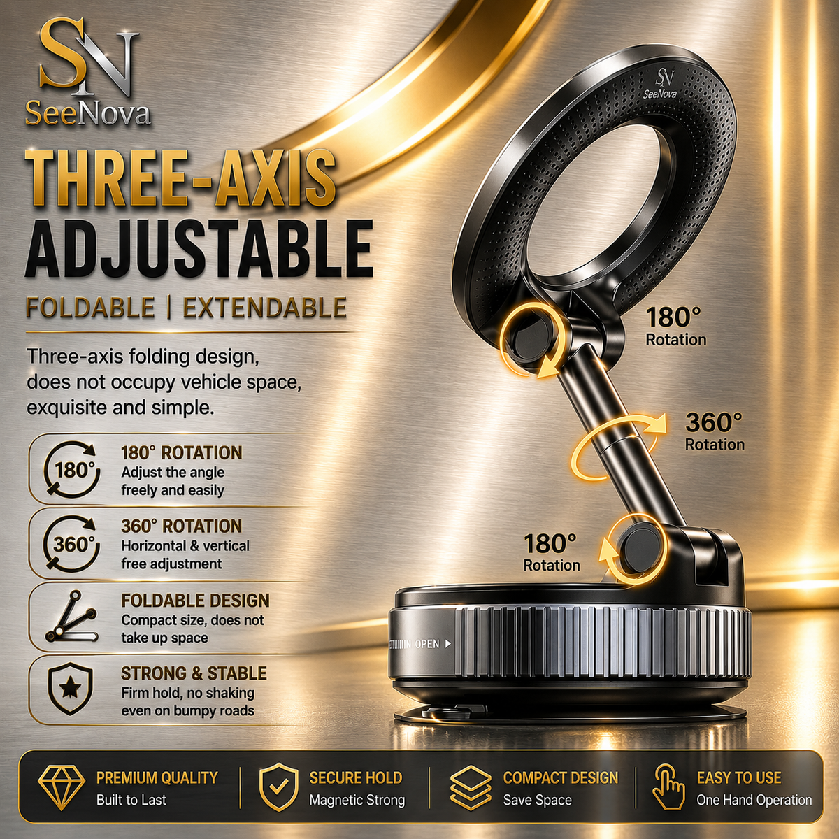 Support magnétique à ventouse sous vide 360° – Compatible MagSafe