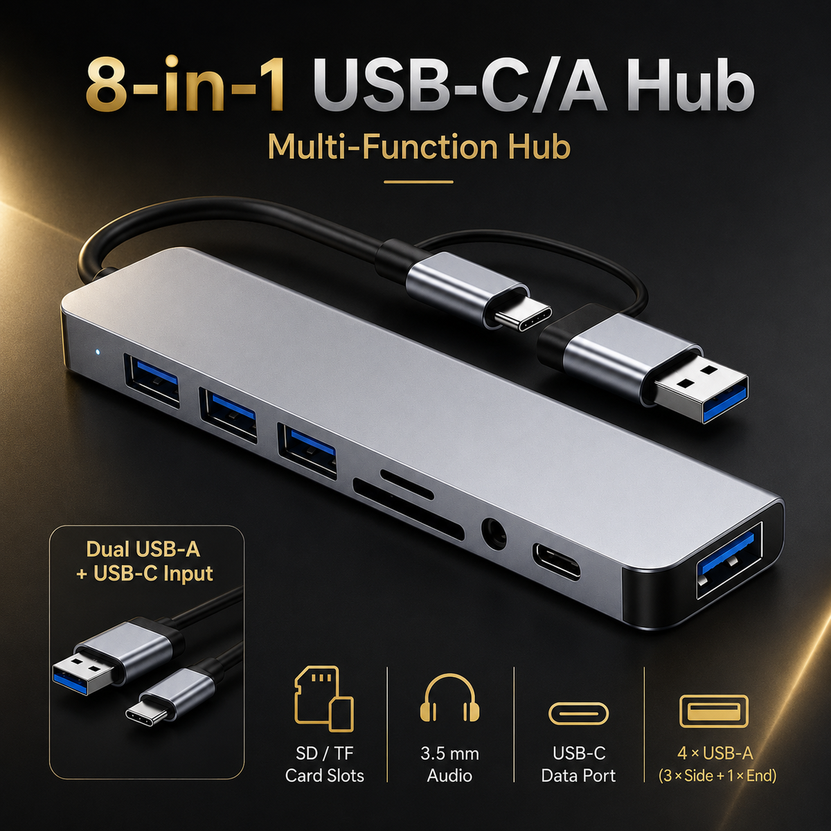 Hub USB 8-en-1 | Compatible Windows, macOS, Android et iOS