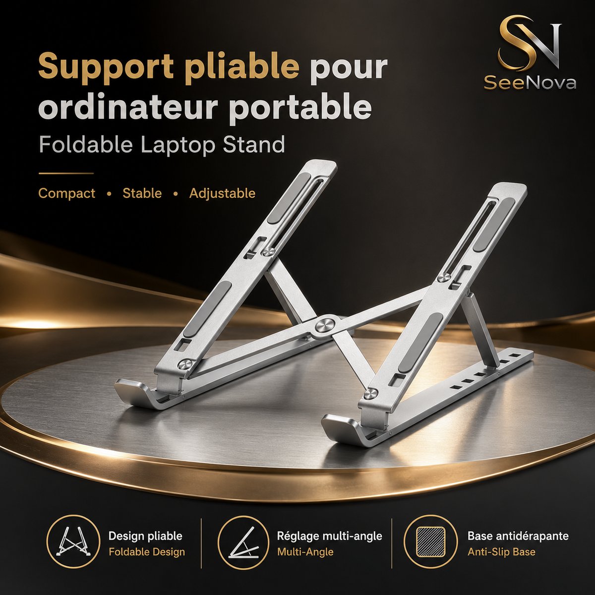 Support pliable en aluminium et réglable pour ordinateur portable