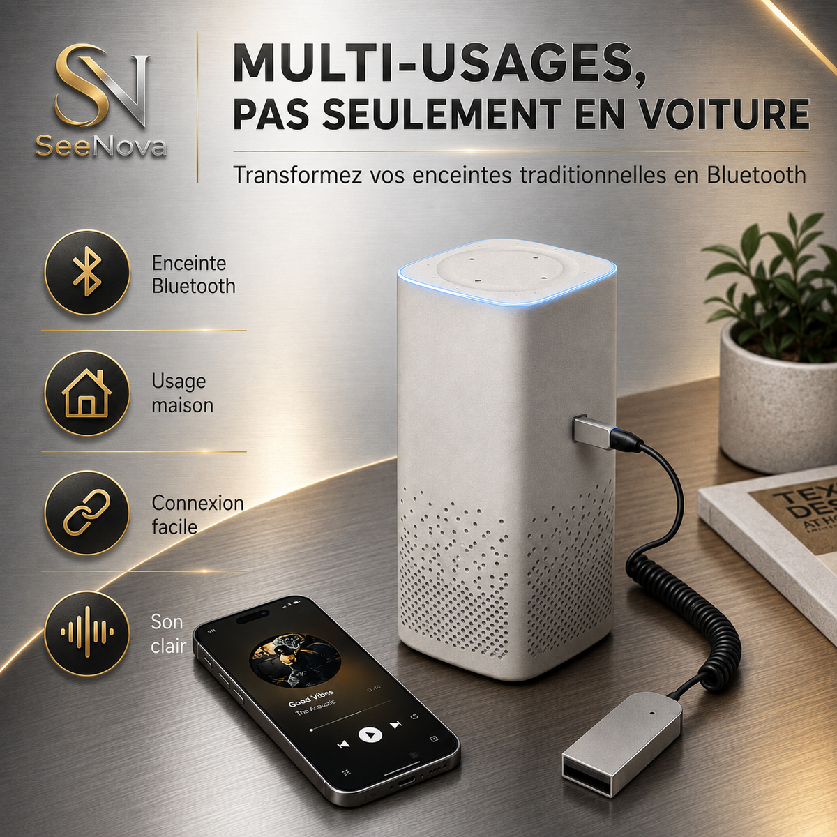 Adaptateur audio Bluetooth USB-A vers prise 3,5 mm