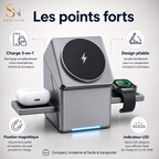 Station de recharge sans fil magnétique 3-en-1 pliable – 15W