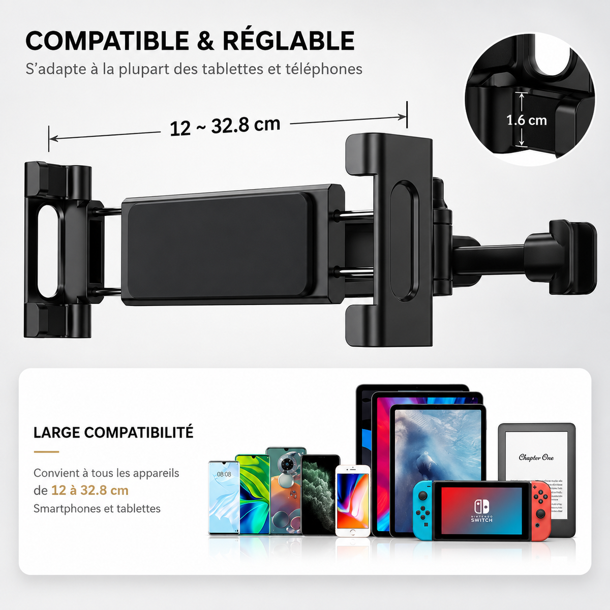Support universel pour téléphone et tablette | Appuie-tête de voiture
