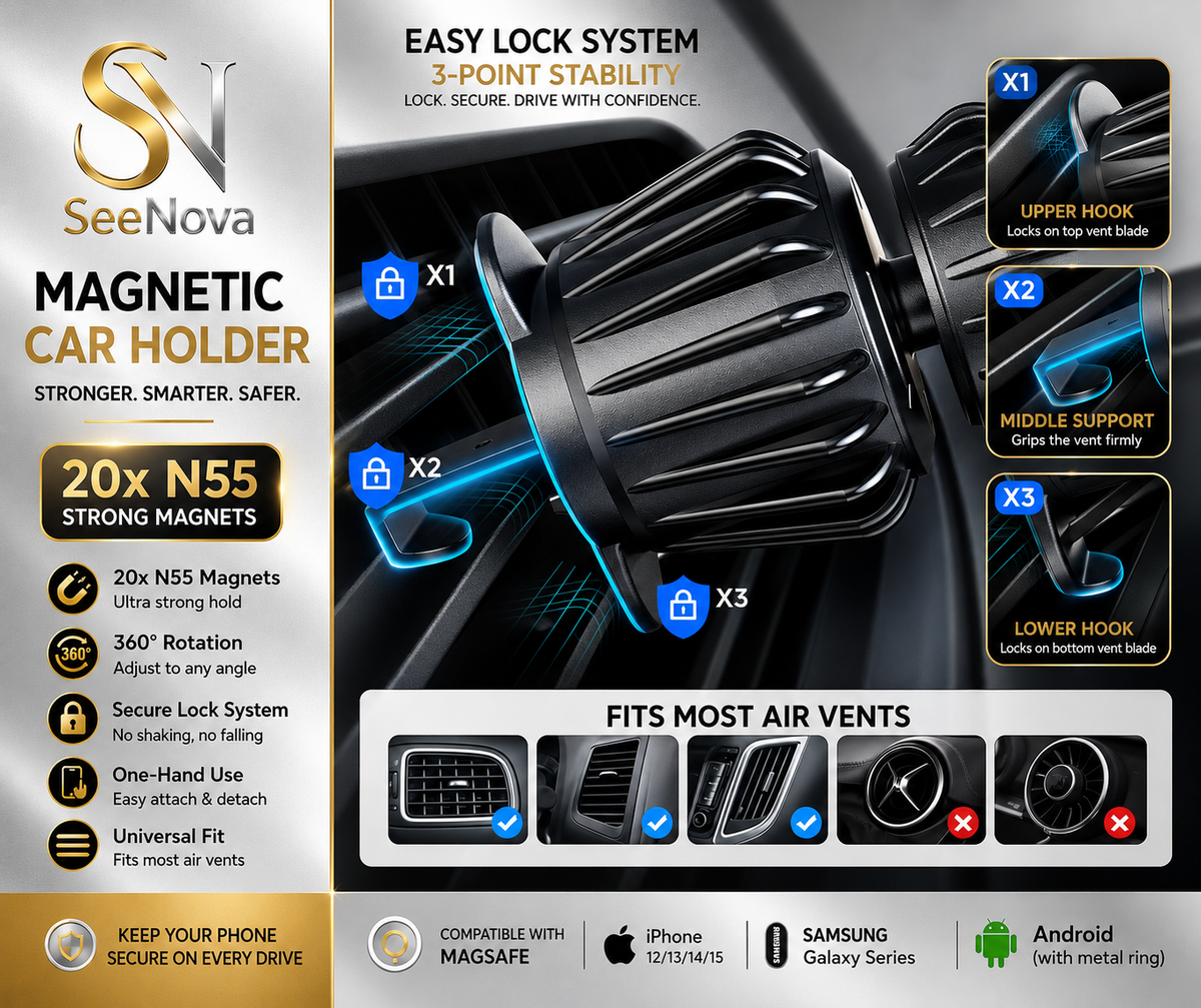 Support Magnétique de Téléphone pour Voiture MagSafe – Rotation 360°