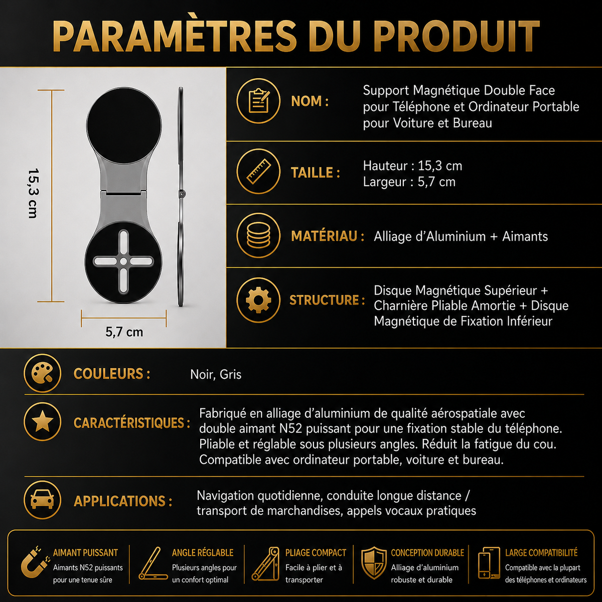 Support Magnétique 2-en-1 pour Téléphone et Ordinateur Portable