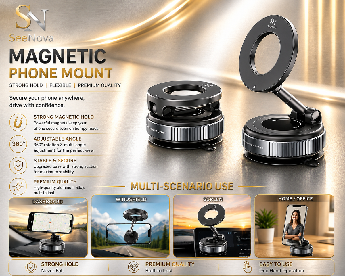 Support magnétique à ventouse sous vide 360° – Compatible MagSafe