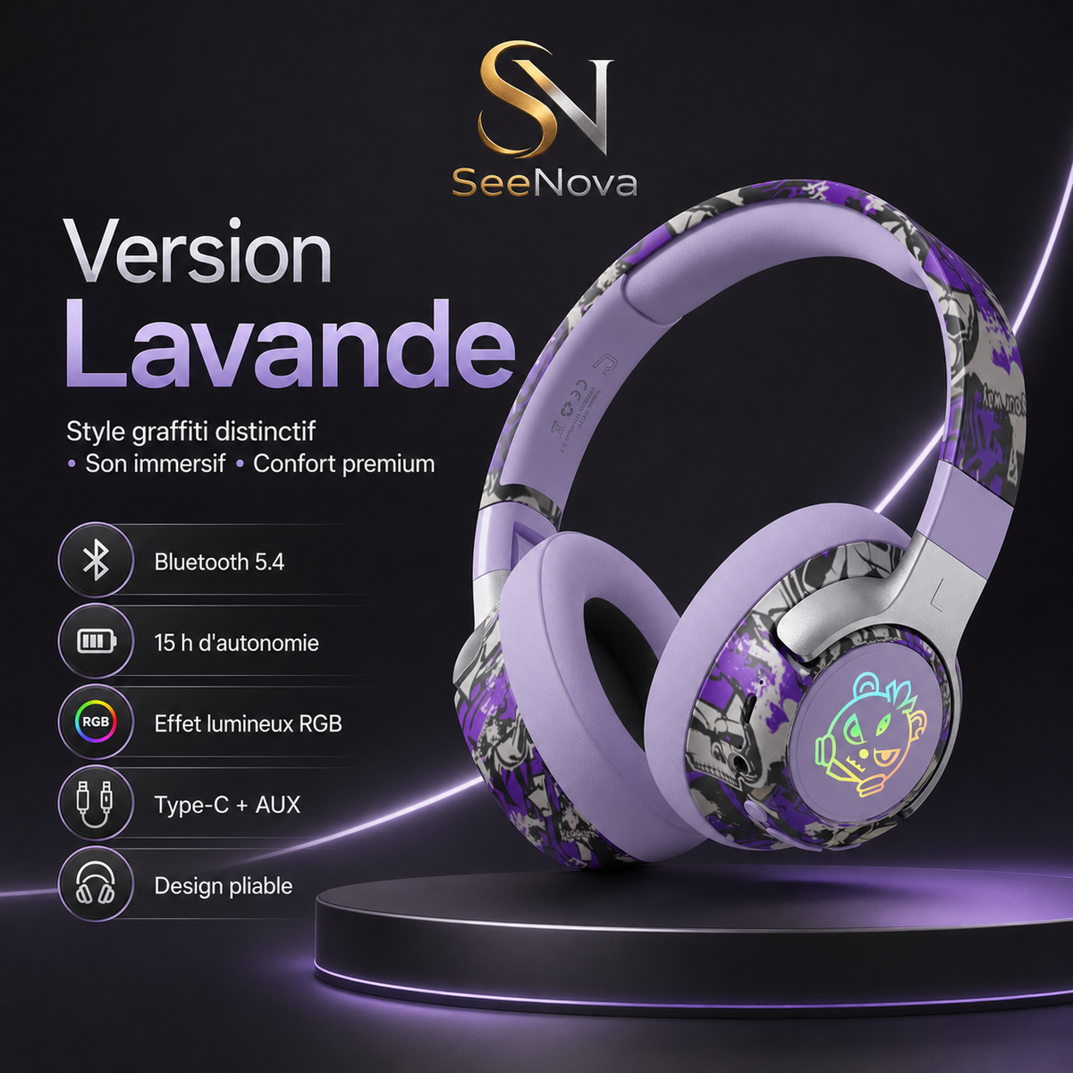 Casque Bluetooth Tendance RGB