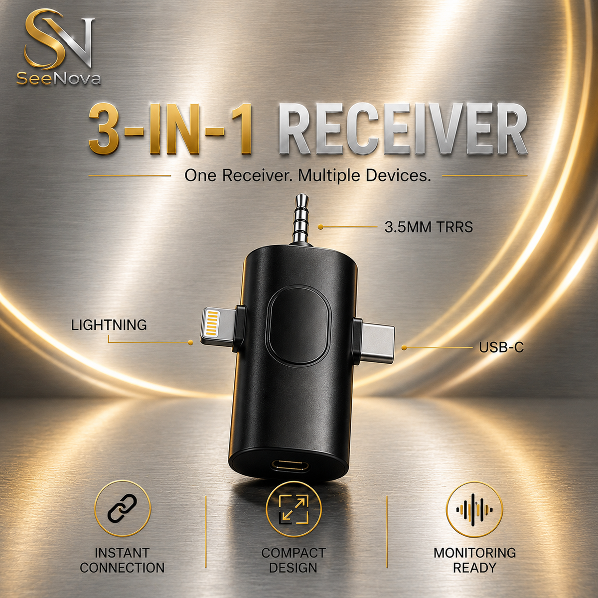 Microphone sans fil 3-en-1 Lightning|USB-C et 3,5 mm