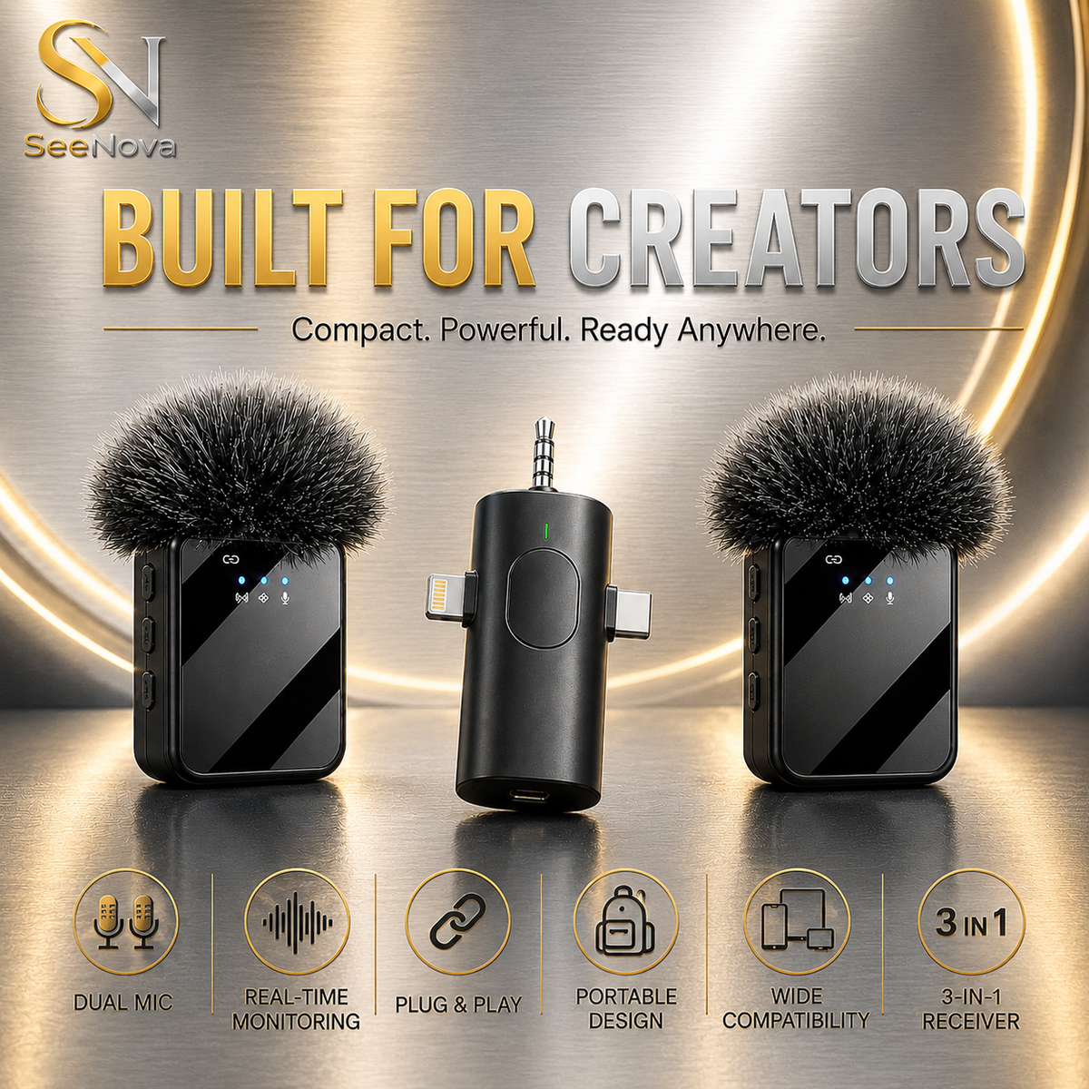 Microphone sans fil 3-en-1 Lightning|USB-C et 3,5 mm