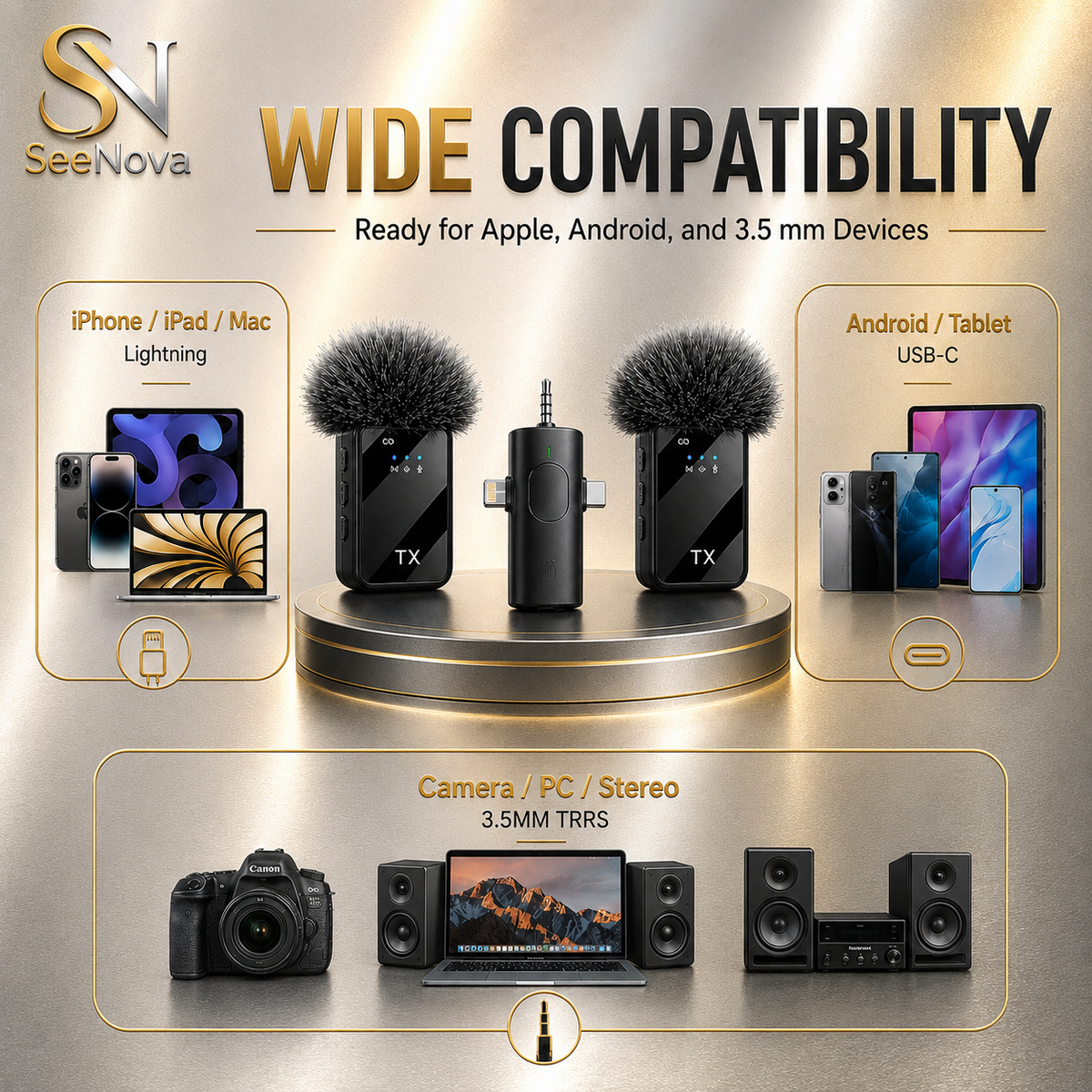 Microphone sans fil 3-en-1 Lightning|USB-C et 3,5 mm